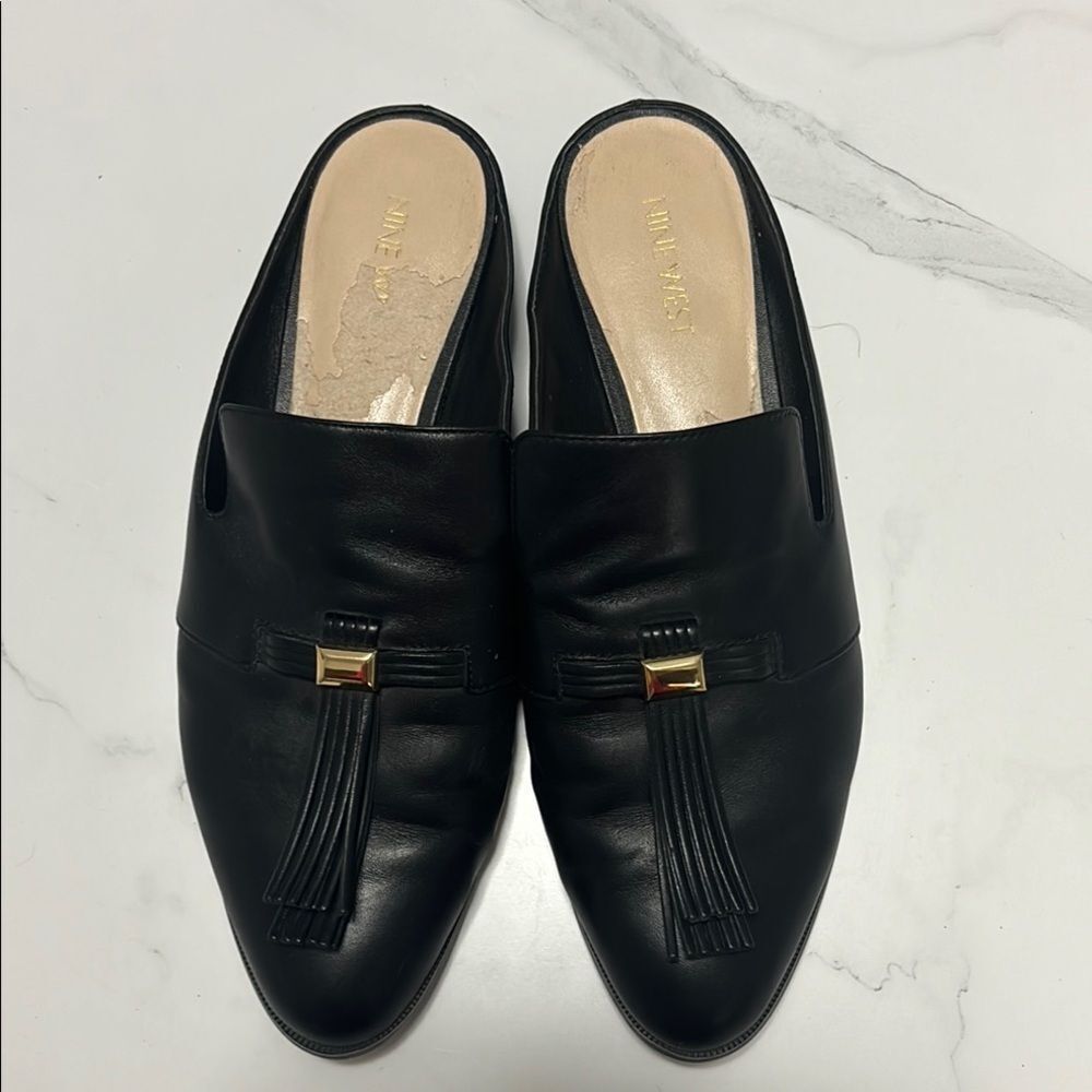 Nine West Black Leather Tassel Loafers